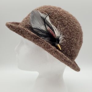 VINTAGE | wool blend knit feather accent duster derby fedora hat